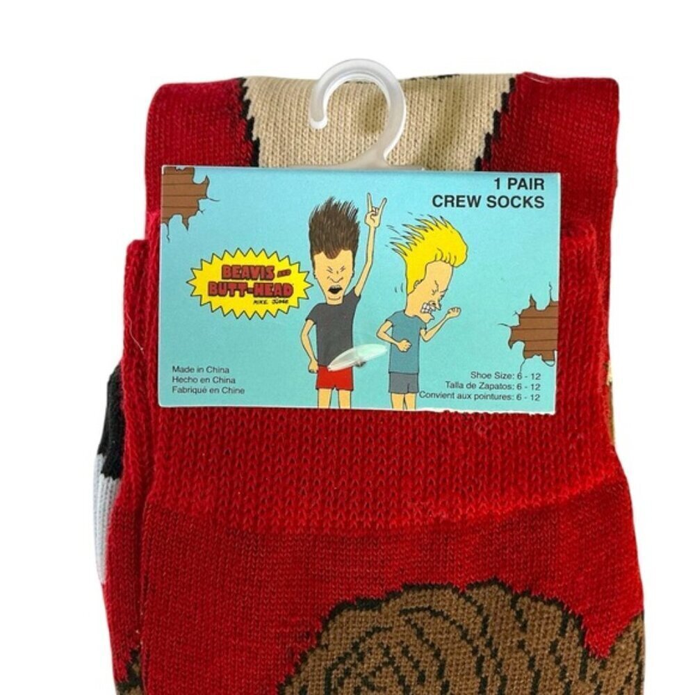 Beavis and Butt-Head Crew Socks Novelty Fun One Size Adult Unisex Red Men’s 6-12 - Picture 5 of 16